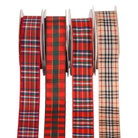 HIXNUG 4 Rolls Tartan Ribbon 80 Yards Buffalo Plaid Gingham Ribbons Christmas Ribbon for Xmas Gifts Wrapping