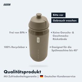 AARON ECO Water Bottle, 100% Biodegradable, 500 ml, Lightweight and Leak-Proof, Practical BPA-Free Water Bottle for Sports, Fitness, Hiking, Outdoor in Beige