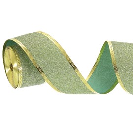 sourcing map 2" x 10 Yards Sparkling Ribbon, Wired Christmas Ribbon for Wreath Bow Making, Gift Wrapping, Christmas Tree Decoration DIY Crafts, Light Green