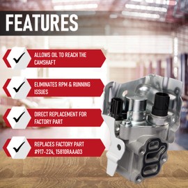 Spool Valve Assembly with Oil Pressure Switch - VTEC Solenoid - Compatible with Honda & Acura Vehicles - Accord 2.4L, Civic 2.0L, CR-V, Element, RSX - Replaces 15810RAAA03, 15810-RAA-A01, 917224