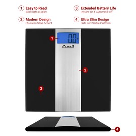 Escali Ultra Slim Digital Bathroom Scale for Body Weight, Bath Scale, High Capacity of 400 lb, Batteries Included