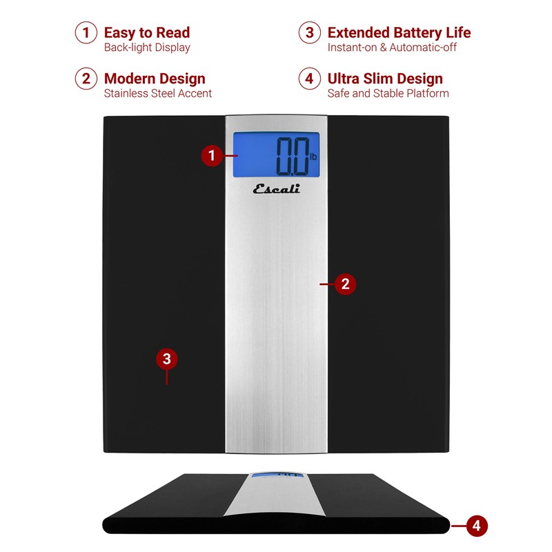 Escali Ultra Slim Digital Bathroom Scale for Body Weight, Bath