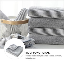 Cabilock Coral Velvet Bath Towel Soft Polyester Shower Towel with Exceptional Water Absorption Quick Drying and Stylish Grey Striped Design for Home Travel