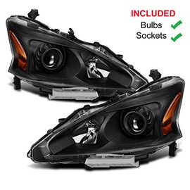 AmeriLite 2013-2015 Projector Black Housing Replacement Headlight Pair for Altima 4Dr Sedan w/Bulbs - Driver and Passenger Side