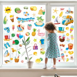 134 Pieces Double Sided Hawaii Beach Window Clings - Summer Glass Sticker Decorations for Home, Office, School Party Decor - Hello Summer Window Decals