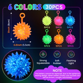 BURVAGY 30 Pcs Light up Ball, Spiky Balls Glow in The Dark Bouncy Balls Indoor Outdoor Games Party Favors Glow Ball for Children Teens Adults