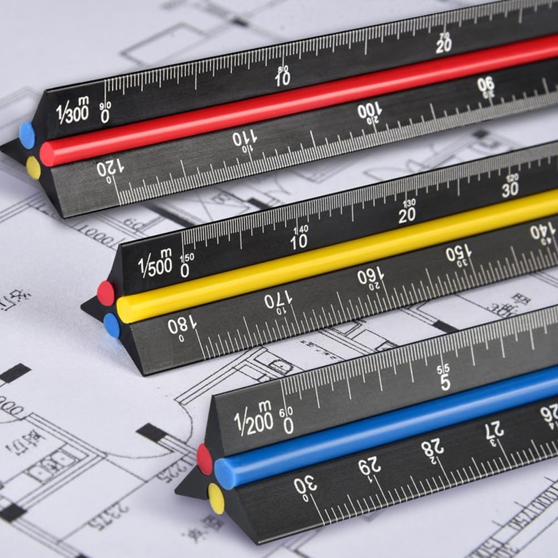 Metal Scale Ruler - 30cm Black Aluminium Triangular Scale Ruler