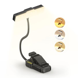 Smiling Shark Reading Lamp, 1200 mAh Rechargeable LED Books Light Motion Sensor 3 Color Temperature 6 Lighting Mode Portable Eyes Caring Clip On Reading Light with Adjustable Goose Neck for Book Study