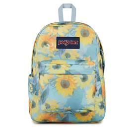 JanSport SuperBreak Plus Backpack with Padded 15-inch Laptop Sleeve and Integrated Bottle Pocket - Spacious and Durable Daypack for Work and Travel - Surreal Sunflowers​ Blue Dusk
