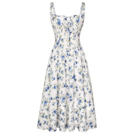 Scarlet Darkness Corset Dress for Women with Pockets Summer Floral Milk Maid Dresses White Blue XL