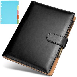 SPAHER Personal Notebook, A5, Synthetic Leather, Business Notebook, 100 Pieces, Standard Type, 6 Holes, 0.2 inch (5 mm) Square Refills, Credit Card Business Card Storage, Business Office (5 Color