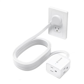 TROND Regleta de enchufes con Enchufe Plano en ángulo Izquierdo, 2 en 1 Detachable, Cable de extensión Plano de 3 m, extensión de Cable de alimentación de 16 AWG, 3 Clavijas con 3 Salidas múltiples