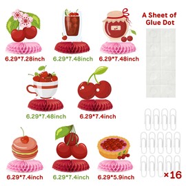 HoiSumma 8 Pcs Cherry Honeycomb Centerpieces Party Decorations Supplies Cute Red Fruit Theme 3D Table Toppers Decor for Girls Women Birthday Baby Shower Summer Picnic Sweet Cherry Themed Celebrations