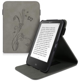 kwmobile Case Compatible with Tolino Vision 1/2/3/4 HD - Loop Stand - e-Reader Protective Case - Tendril Butterfly Grey