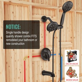 SR SUN RISE 35-Spray Shower Faucet 3-Way Combo Shower Head and Hand Held Shower Separately or Together, Single-Handle Tub and Shower Trim Kit, Oil Rubbed Bronze (Valve Include）