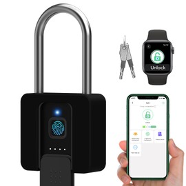 Dhiedas Fingerprint Lock, 2.7'' Long Shackle Heavy Duty Outdoor Padlock with Fingerprint Key Bluetooth APP, Weatherproof Biometric Electronic Gate Lock with Protective Shell for Fence Shed Gym Yard