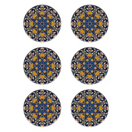 6 Pcs Ceramic Coaster Mandala Blue Ethnic Style Drink Coasters Round Ceramic Table Coasters Set Suitable for Kinds of Cups Tabletop Protection 4 Inches