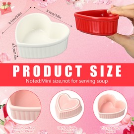 3 Pcs Valentine's Day Heart Shaped Ramekins Ceramic Ramekins 6 Oz Oven Safe Creme Brulee Dishes Small Baking Ramekins Bowls for Kitchen Party Snack Serving Dip Sauce Condiments (Red, Pink, White)