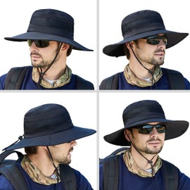 Muryobao Men's Boonie Hat UPF 50+ Summer Sun Hat UV Protection Wide Brim Waterproof Bucket Hat for Safari Garden Beach Fishing Cap Black