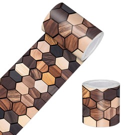 HOMETITUTE Wallpaper Border Peel and Stick Wall Border Wood Hex Mosaic Decorative Wall Trim Self Adhesive Border for Walls Mirror Frame Accent Strip for Bedroom Bathroom Kitchen Living Room 4x196 Inch