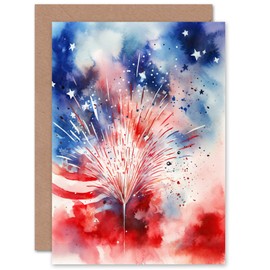 Artery8 Stars Stripes Fireworks 4th of July Independence Day USA for Him or Her Man Woman Thank You Congratulations Blank Art Greeting Card
