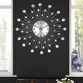 SIN&MI Large Wall Clock for Living Room Decor Non-Ticking Quiet Metal Quartz Clocks Modern Dial Bling Big Diamond Wall Clocks for Home Kitchen Bedroom Indoor Decorative /20 Inch