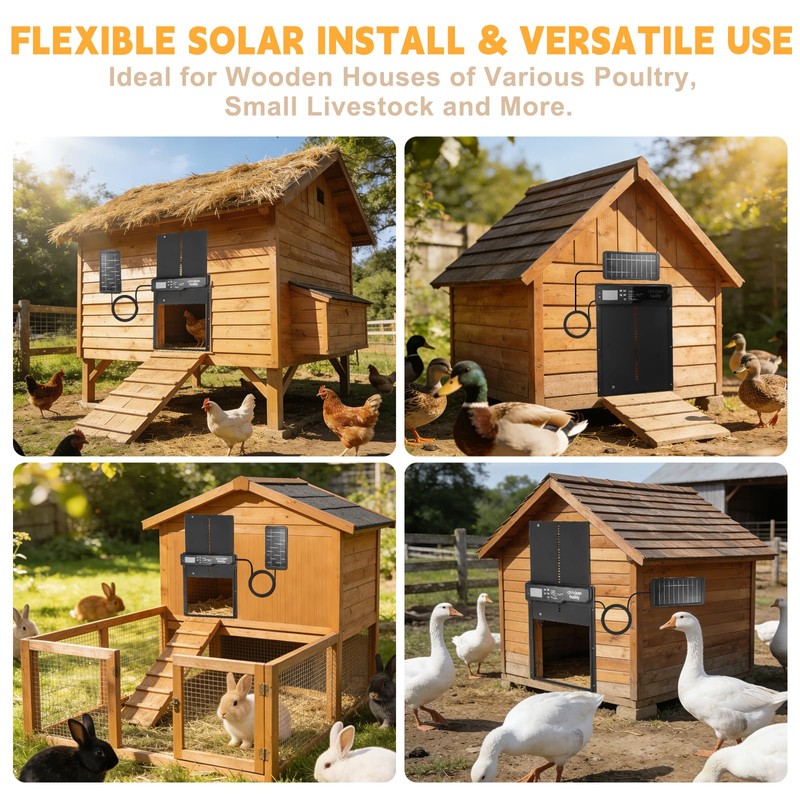 Solar-Powered Automatic Chicken Coop Door with LCD Display, Timer &