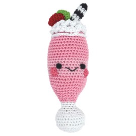 PETFLY Dog Teeth Cleaning Organic Cotton Crochet Squeaky Dog Toy for Small Dog - Strawberry Milkshake