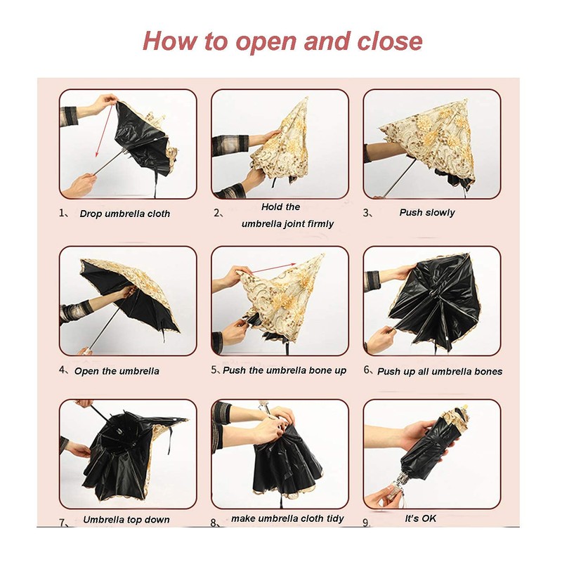 LCY Ladies Embroidered Lace Double-deck Anti-UV Parasol Umbrella Sun/Rain/Snow Folding