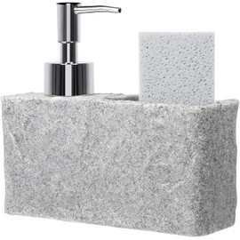 Dispensador de Jabon Liquido Cocina, con Soporte para Esponja, Diseño en Mármol Gris, Estante para Esponjas en el Fregadero, para Cocina, Baño Con Soporte Esponja, Resina de Granito con Textura de Mármol, Base Antideslizante, para Fregadero de Cocina y Ba