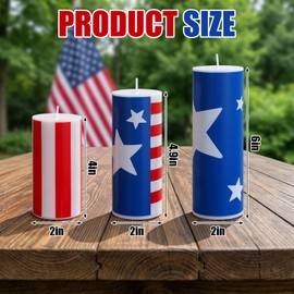 MTLEE 3 Pcs 4th of July Patriotic Candles Blue White Red Pillar Candles Flag American Stripe Home Decorations for Veterans Memorial Day Holiday Festival Table, 3 Size