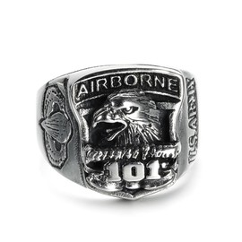 US Army 101st Airborne Division Titanium Steel Ring, Military Veteran Eagle Engraved Memorial Ring for Men Classic Collection