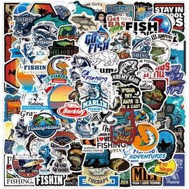 Go Fishing Stickers for Water Bottles, 100 pcs Outdoor Fishing Adventure Stickers Waterproof Vinyl Decals for Laptop Luggage (Fishing 100 PCS)