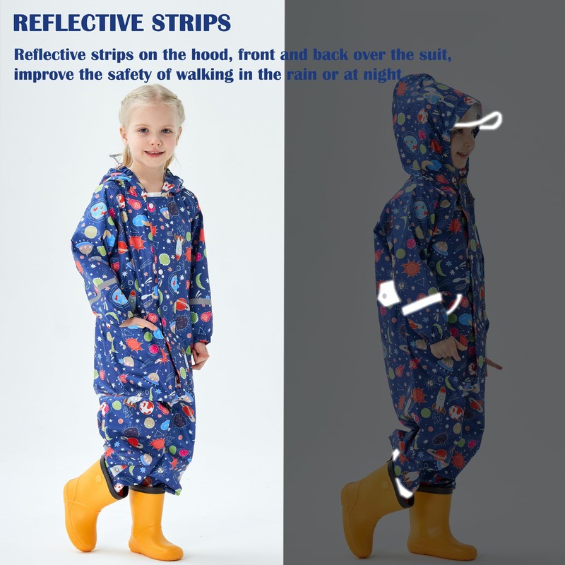 Fewlby - Traje de lluvia impermeable para niños con capucha,