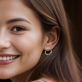 Fiklon Gold Stud Earrings for Women Dainty Unique Small Simple Circle Triangle Earring Geometric Ear Jacket Earrings Stainless Steel Hypoallergenic Jewelry (Silver_C)