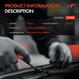 A-Premium 30PCS Nylon Fender Liner U-Nut Grommet Retainer Clips Compatible with Hyundai Elantra/Accent 1995-2012 & Kia Optima 2001