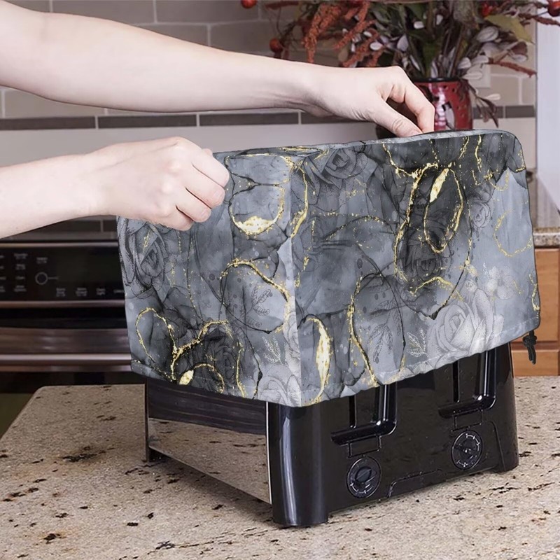 Yatixapu Toaster Cover 4 Slice, Gray Marble, Waterproof Polyester, Drawstring