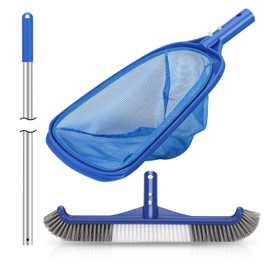 Pool Cleaning Kit, 16'' Pool Brush Head & Pool Skimmer Net with 60" Pole, Pool Net Skimmer & Pool Brush with Pole, Pool Net & Pool Brushes for Cleaning Pool Walls with Pole