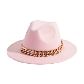 Gossifan Men & Women Belt Buckle Fedora Hat Wide Brim Floppy Panama Hat-Chain Belt Forest-Pink