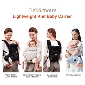 Bebamour Knit Baby Carrier Newborn to Toddler -Lightweight Baby Wrap Carrier 3-in-1 Baby Carrier Front and Back Carry (Grey)