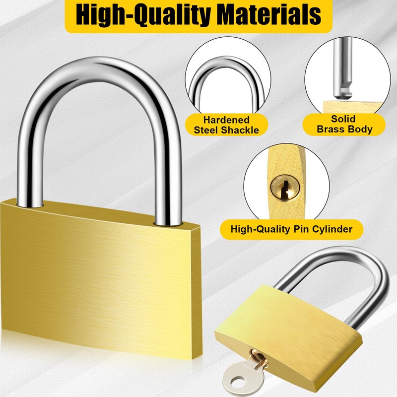 Yaocom Solid Brass Keyed Padlock, Small Padlocks Keyed Alike Yellow