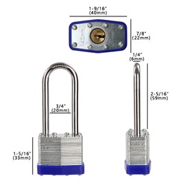 SEPOX 40MM Long Shackle Padlock Laminated Steel Lock Keyed Alike Padlocks for Shes Gates Storeroom Warehouse with Same Keys Pack of 2