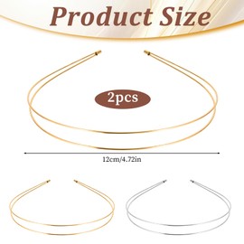 YQQYG 2 Pcs Simple Metal Headband, Silver and Gold Headbands for Women, Fashion Double Headbands for Women, Metal Hair Band for Any Hairstyle Hair Accessories