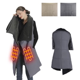 KOCASO Heated Blanket Electric Blanket Throw Poncho Shawl Wrap with Zipper Arm Holes Pocket 3 Heating Levels 6 Zones 2 Switch，Portable Machine Washable Heating Blanket for Home Office & Outdoor，Grey