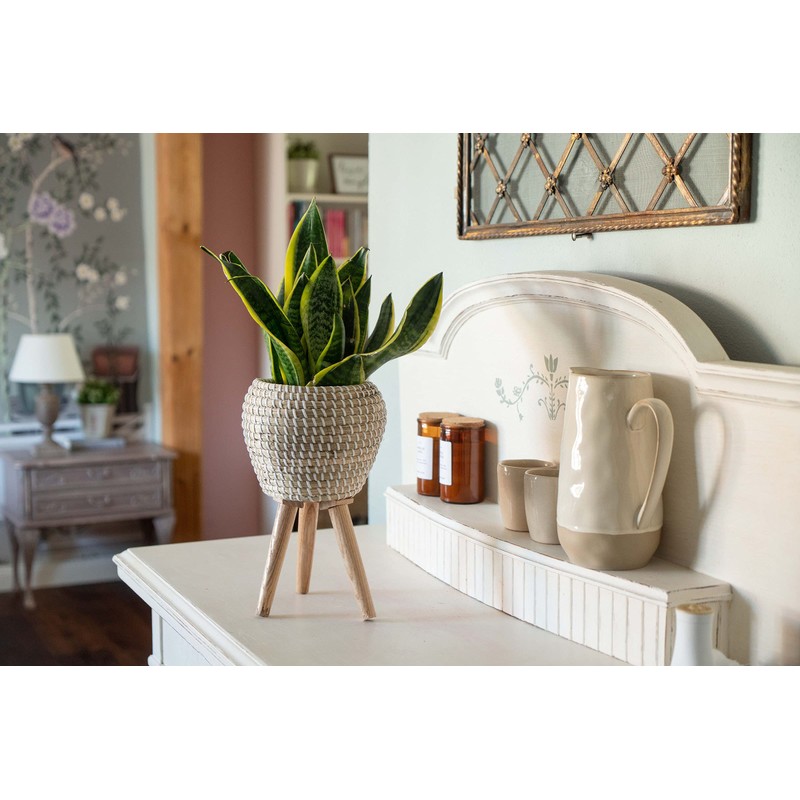 Decorasian Flower pot with integrated stand, braided from seagrass -