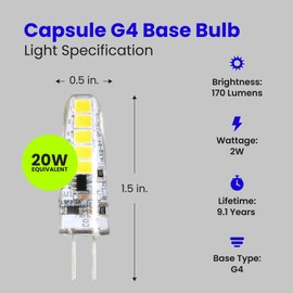 Feit Electric G4 LED Bulb, Dimmable, 20W Equivalent, 12V, 3000K Warm White, 170 Lumens, 10,000 Hours, Halogen Bulb Replacement Capsule, BP20G4/830/LED/6, 6-Pack