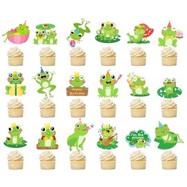 48pcs Funny Frogs Cupcake Toppers Frog Birthday Party Supplies Frog Cupcake Decoration for Frog Birthday Party Decoration