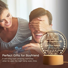 Boyfriend Christmas Gifts - Engraved Acrylic Night Light, Birthday Gifts for Him, Boyfriend Gifts for Valentines Day Birthday Anniversary, Presents for Boyfriend Husband
