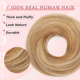 SEGO Pro Hair Pieces for Women and Girls Real Human Hair Bun Hairpiece Elastic and Easy Wear 17g Straight (Golden Brown & Bleach Blonde)