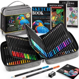 136 PCS Colored Pencils Set for Adult Coloring Books, 120 Colored Pencils with Sketchbook, Coloring Book, Sharpener, Soft Core Oil-Based Coloring Pencils for Artists Drawing Sketching Blending Shading